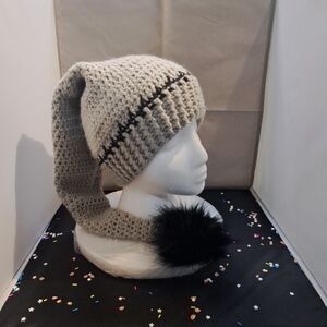 Cozy Gray Knit Hat with Black Pom-Pom
